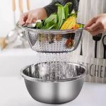 ⁦طقم ستانلس 3 في 1 (مبشرة، مصفاة، وعاء عجن) مقاس 28 سم (عبوة 3 قطع)⁩ - الصورة ⁦2⁩
