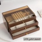⁦منظم إكسسوارات خشب راقي 3 أدوار بمقبض كريستال⁩ - الصورة ⁦2⁩